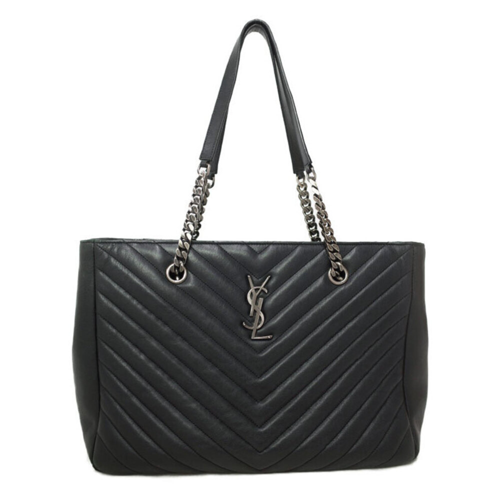 Saint Laurent Monogram Shopping Bag black chevron quilted leather
